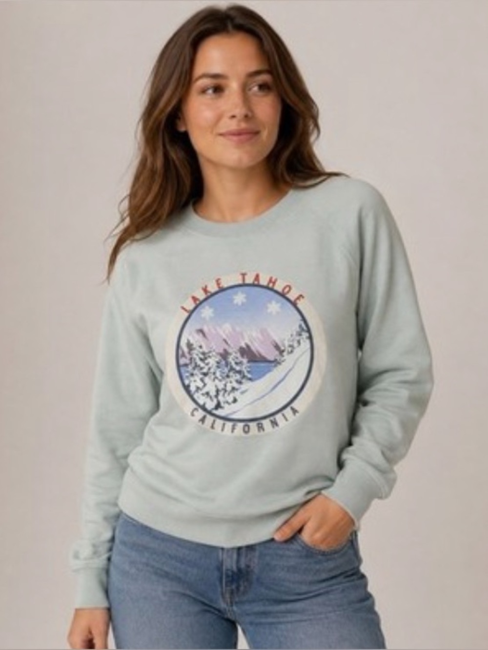 J. Crew Lake Tahoe Graphic Crewneck Sweatshirt - Sage Green - L